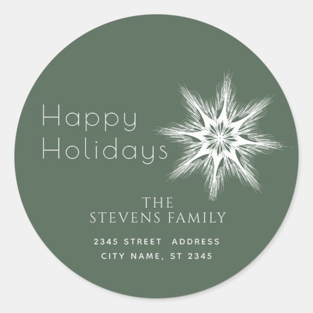 Minimalist snowflake Happy Holidays Christmas Classic Round Sticker (Front)