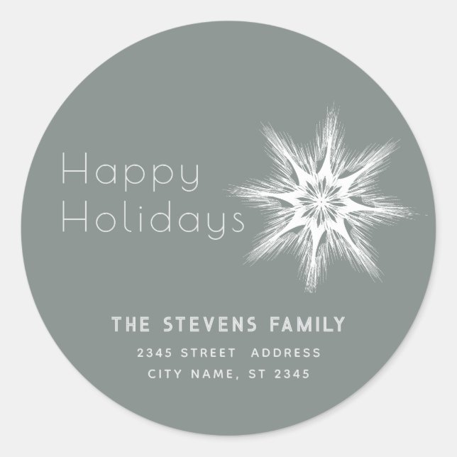 Minimalist snowflake Happy Holidays Christmas Classic Round Sticker (Front)