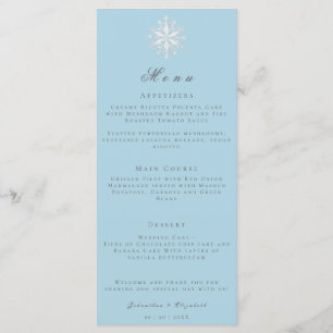 Minimalist Snowflake Ice Blue Wedding Menu