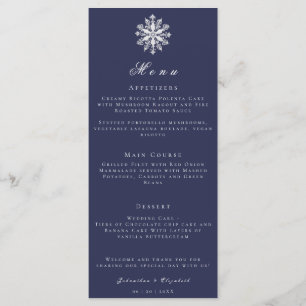 Minimalist Snowflake   Navy Blue Wedding Menu