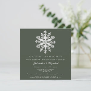 Minimalist Snowflake Rehearsal Dinner Green Invitation