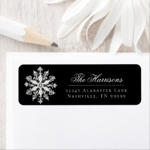 Minimalist Snowflake Wedding Address Black