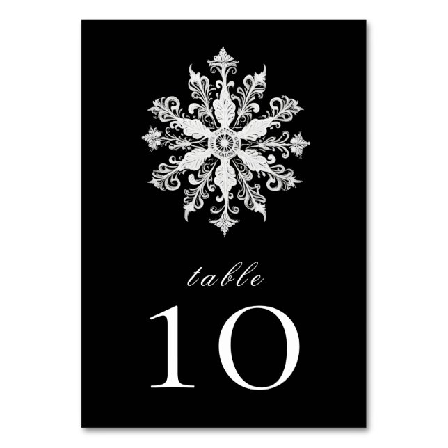 Minimalist Snowflake Wedding | Black Table Number (Front)