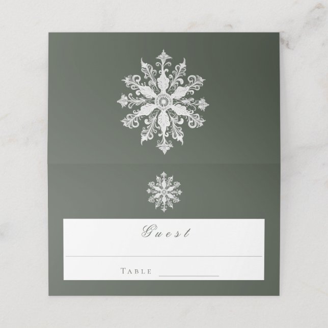 Minimalist Snowflake Wedding | Green Place Card (Outside Unfolded)