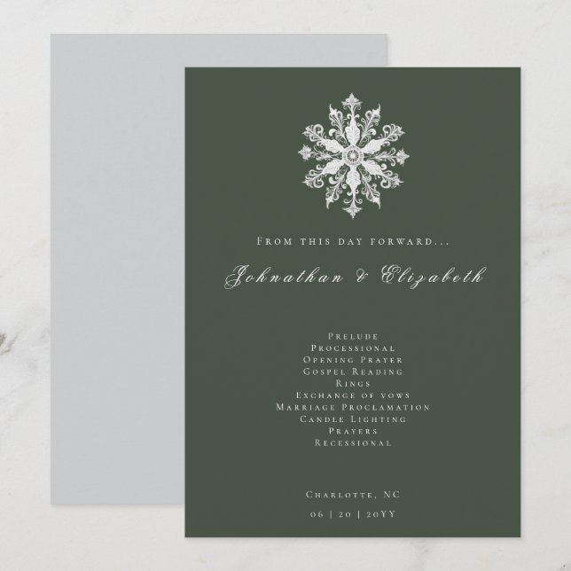 Minimalist Snowflake Wedding | Green Program (Front/Back)