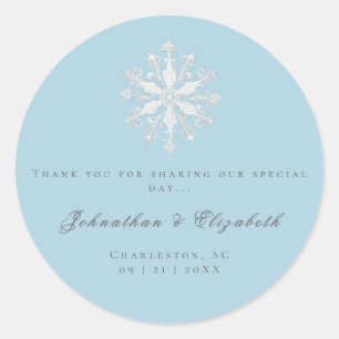 Minimalist Snowflake Wedding   Ice Blue Favour Classic Round Sticker