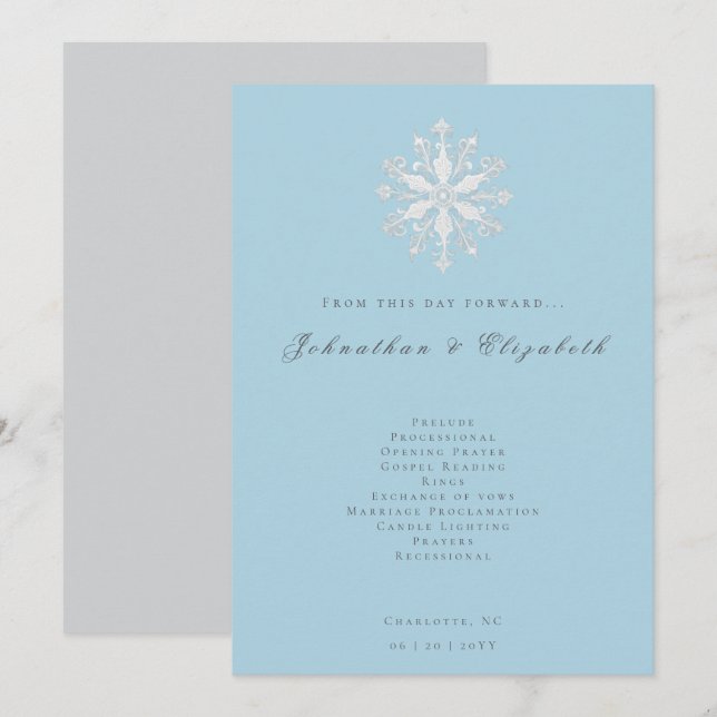 Minimalist Snowflake Wedding | Ice Blue Program (Front/Back)