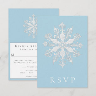 Minimalist Snowflake Wedding Ice Blue RSVP Card