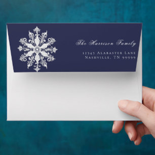 Minimalist Snowflake Wedding   Navy Blue Envelope