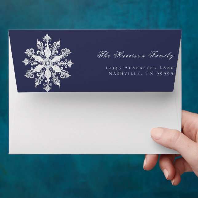 Minimalist Snowflake Wedding | Navy Blue Envelope (Hand)