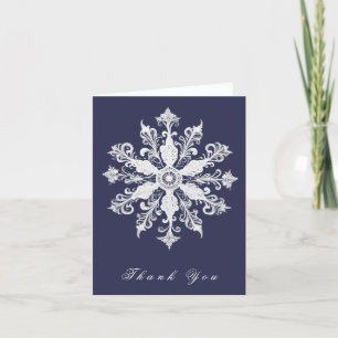 Minimalist Snowflake Wedding Navy Blue Thank You Card