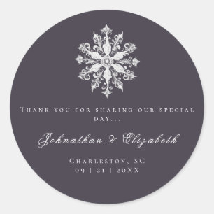 Minimalist Snowflake Wedding   Plum Purple Favor Classic Round Sticker