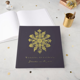 Minimalist Snowflake Wedding   Plum Purple Guest Book