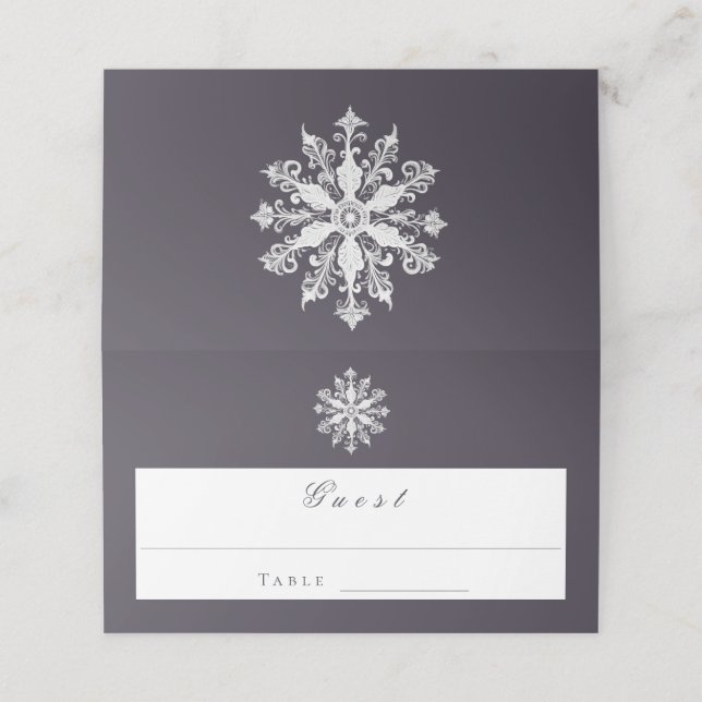 Minimalist Snowflake Wedding | Plum Purple Place Card (Outside Unfolded)