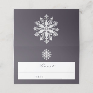 Minimalist Snowflake Wedding   Plum Purple Place Card
