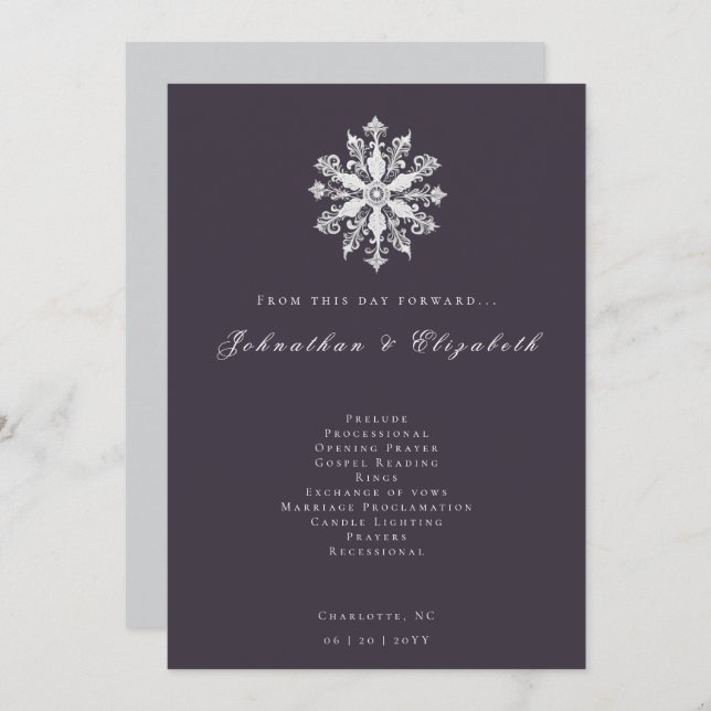 Minimalist Snowflake Wedding | Plum Purple Program (Front/Back)
