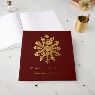 Minimalist Snowflake Wedding Red Guest Book