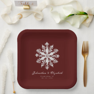 Minimalist Snowflake Wedding   Red Paper Plate