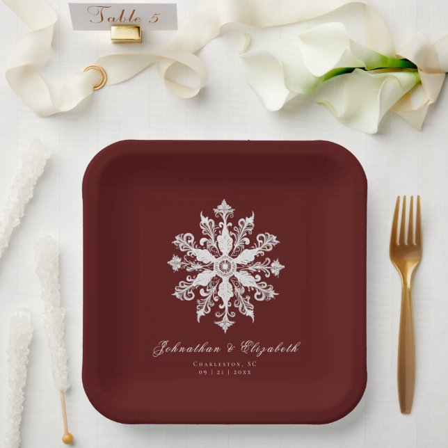 Minimalist Snowflake Wedding | Red Paper Plate (Wedding)