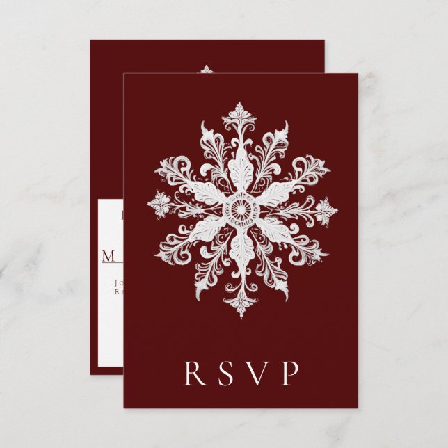 Minimalist Snowflake Wedding | Red RSVP Card (Front/Back)