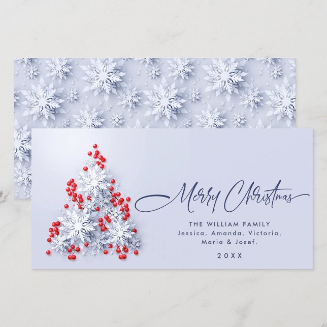 Minimalist Snowflakes Christmas Tree Greeting Holiday Card (Front/Back)