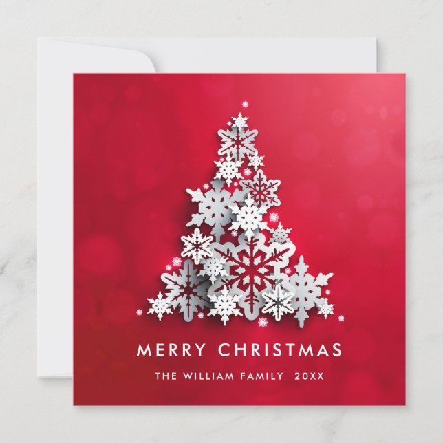 Minimalist Snowflakes Christmas Tree Greeting Holiday Card (Front)