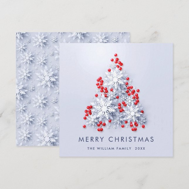 Minimalist Snowflakes Christmas Tree Greeting Holiday Card (Front/Back)
