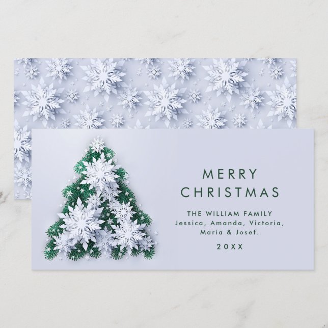 Minimalist Snowflakes Christmas Tree Greeting Holiday Card (Front/Back)