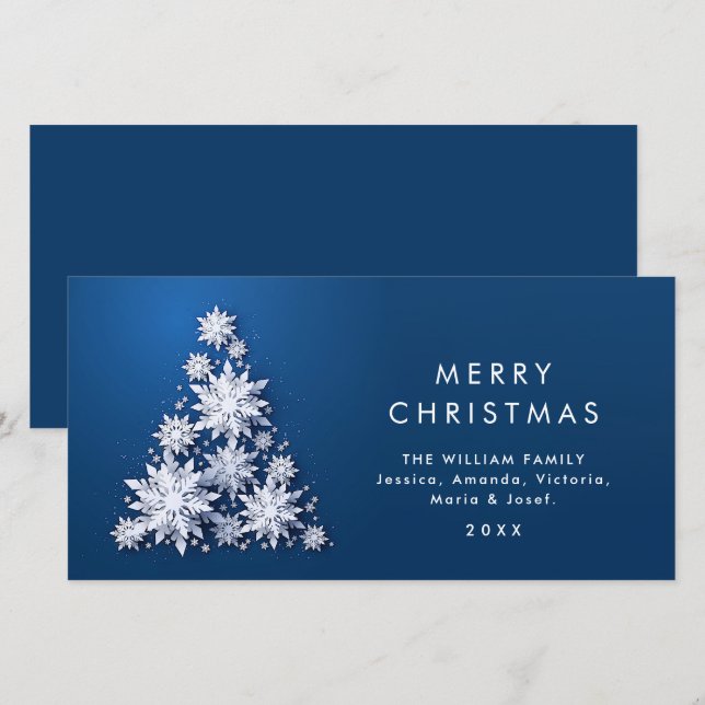 Minimalist Snowflakes Christmas Tree Greeting Holiday Card (Front/Back)