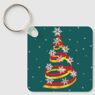 Minimalist Snowflakes Ribbon Christmas Tree Keychain