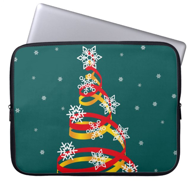 Minimalist Snowflakes Ribbon Christmas Tree Laptop Sleeve (Front)