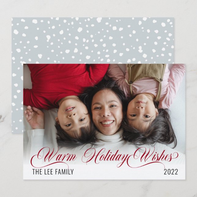 Minimalist Snowflakes Warm Holiday Wishes Photo (Front/Back)