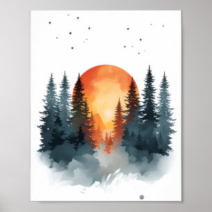 Minimalist Snowy Pine Forest Sunset Canvas Print