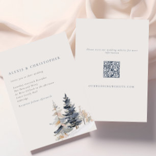 Minimalist Snowy Winter Trees QR Code Wedding Invitation