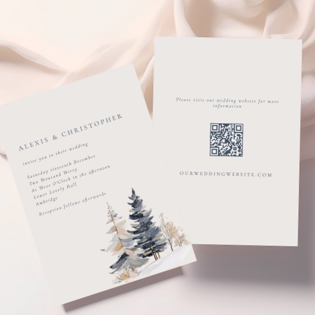 Minimalist Snowy Winter Trees QR Code Wedding Invitation (Creator Uploaded)