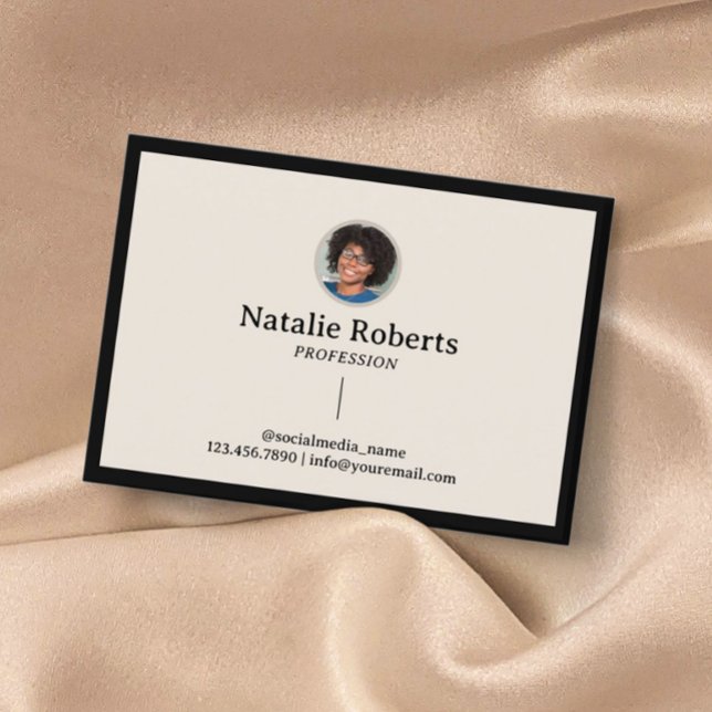 Minimalist Social Media Black Framed Custom Photo Business Card (Creator Uploaded)