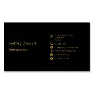 Minimalist Social Media Stylish Modern Black Gold Magnetic Business Card