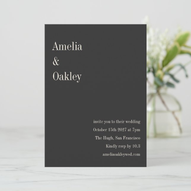 Minimalist Soft Black Elegant Modern Wedding Invitation (Standing Front)