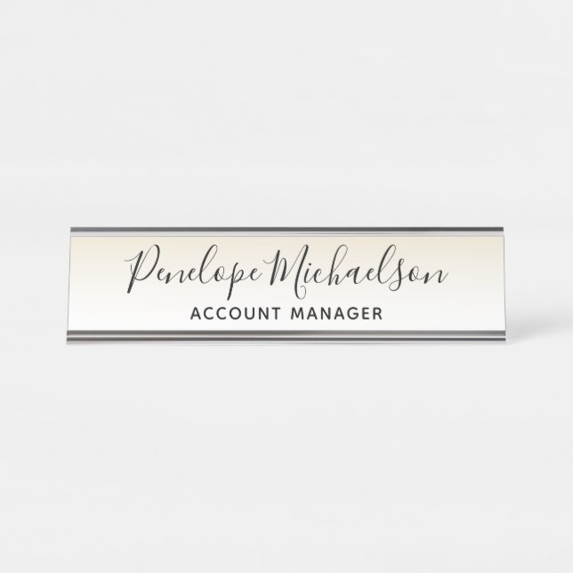 Minimalist Soft Golden Yellow and White Desk Name Plate (Front)