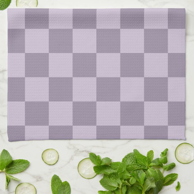 Minimalist Soft Lavender Chequerboard Pattern  Kitchen Towel (Folded)