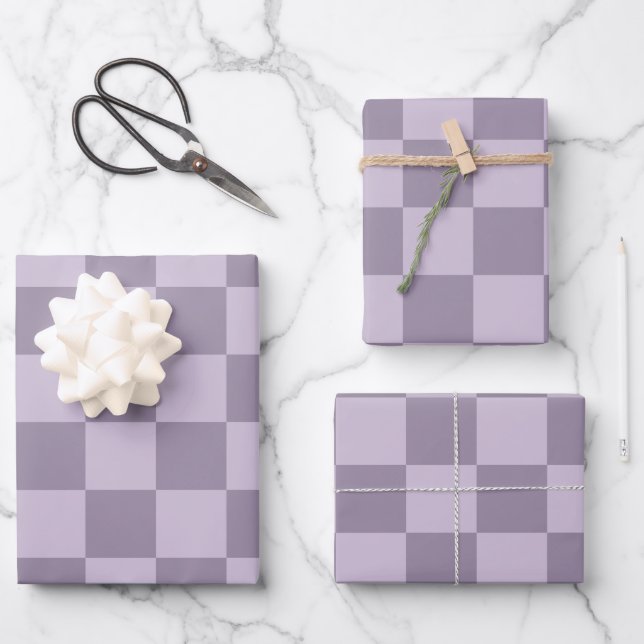 Minimalist Soft Lavender Chequerboard Pattern  Wrapping Paper Sheet (Front)