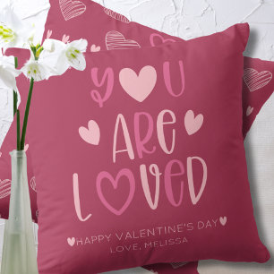 Minimalist Soft Magenta You Are Loved Valentine's  Throw Pillow