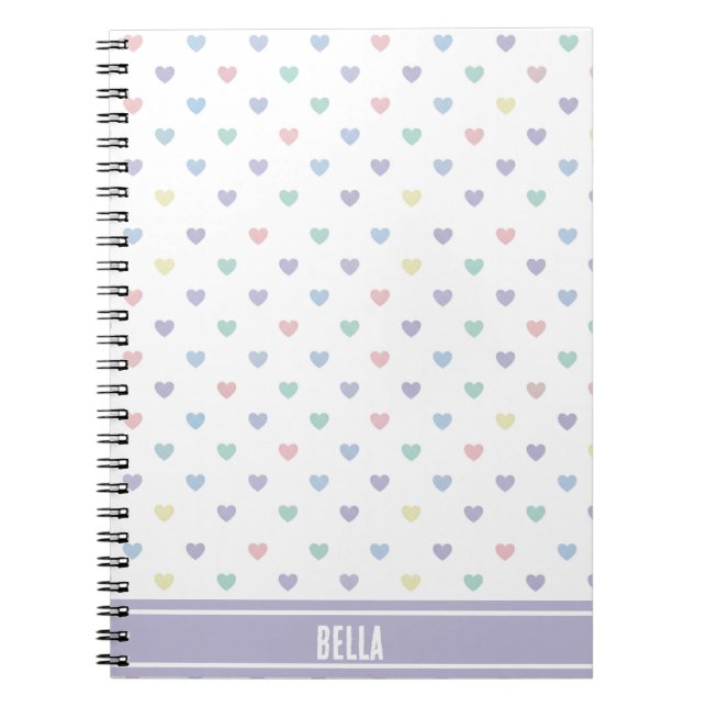 Minimalist Soft Pastel Heart Pattern Personalized Notebook (Front)