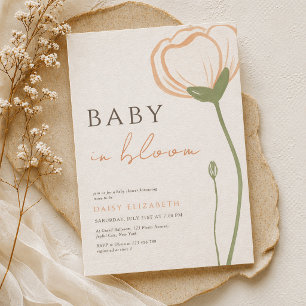 Minimalist Soft Peach Poppy Wildflower Baby Shower Invitation