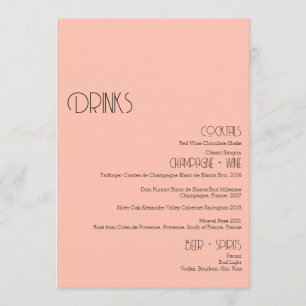 Minimalist Soft Peach Wedding Drinks Bar Menu Card