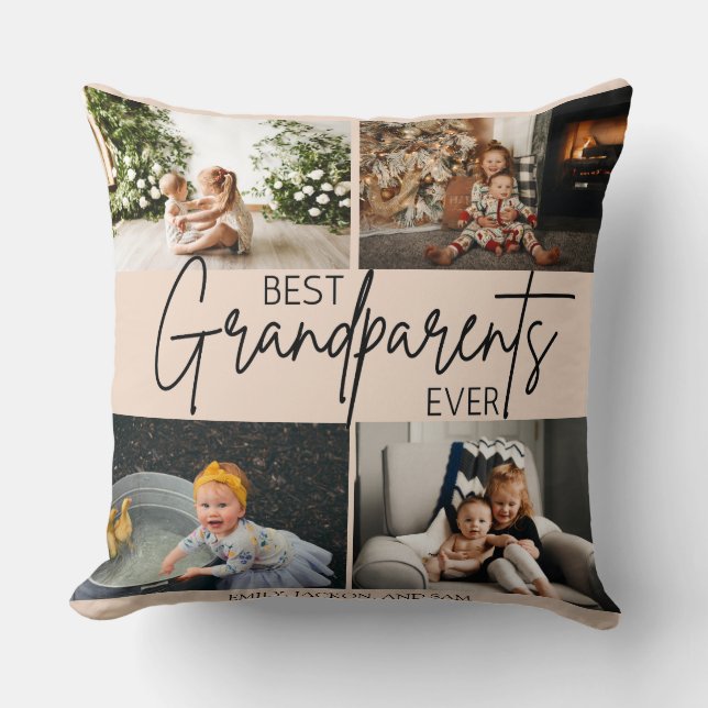 Minimalist Soft Pink Best Grandparents Photo Throw Pillow (Front)