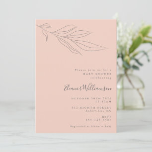 Minimalist Soft Pink Boho Botanical Baby Shower Invitation