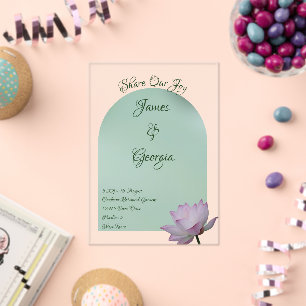 Minimalist soft pink & green lotus wedding acrylic invitations