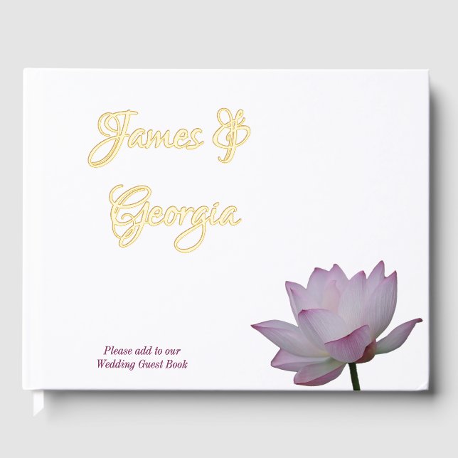 Minimalist soft pink & green lotus Wedding  Guest Book (Front)
