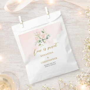 Minimalist soft pink roses eucalyptus gold wedding favour bag